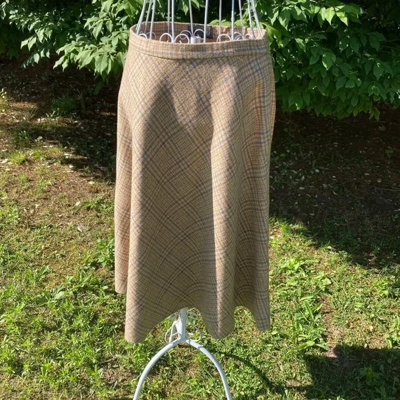 Vintage 50s 60s pendleton wool plaid skirt XS S tartan made in USA beige blue - Picture 1 of 10